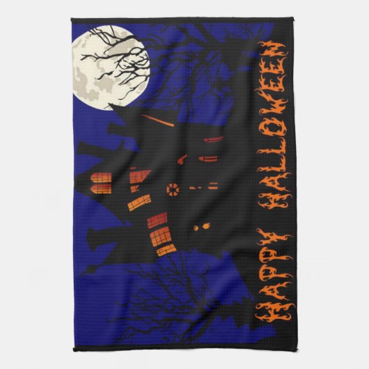 ハッピーハローウィン幽霊のよく出るハウス キッチンタオル (縦)