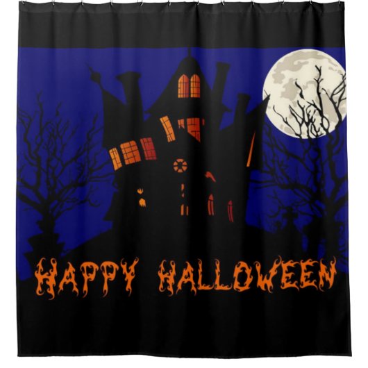 ハッピーハローウィン幽霊のよく出るハウス シャワーカーテン (正面)