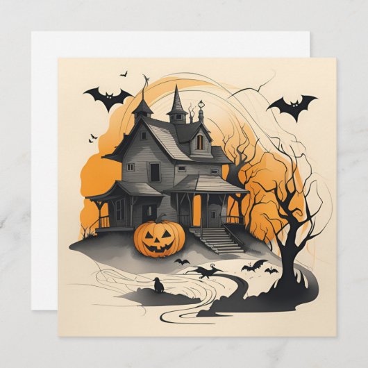 ハッピーハローウィン幽霊のよく出るハウス シーズンカード (正面/裏面)