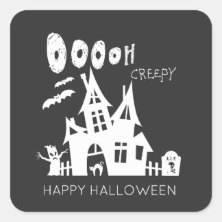 ハッピーハローウィン幽霊のよく出るハウス スクエアシール