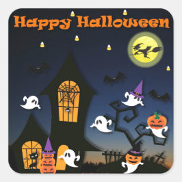 ハッピーハローウィン幽霊のよく出るハウス スクエアシール