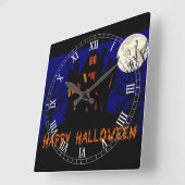 ハッピーハローウィン幽霊のよく出るハウス スクエア壁時計 (傾斜)