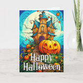 ハッピーハローウィン幽霊のよく出るハウス&パンプキン カード (正面)