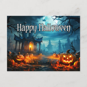 ハッピーハローウィン幽霊のよく出るハウス&パンプ不気味キンス ポストカード