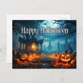 ハッピーハローウィン幽霊のよく出るハウス&パンプ不気味キンス ポストカード (正面/裏面)