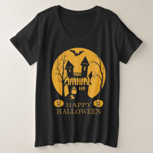 ハッピーハローウィン幽霊のよく出るハウス プラスサイズTシャツ