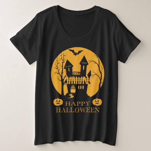 ハッピーハローウィン幽霊のよく出るハウス プラスサイズTシャツ (デザイン正面)