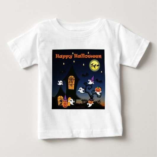 ハッピーハローウィン幽霊のよく出るハウス ベビーTシャツ (正面)