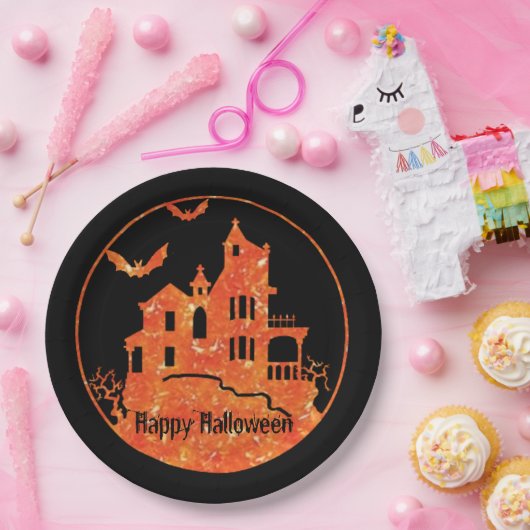 ハッピーハローウィン幽霊のよく出るハウス ペーパープレート (パーティー)