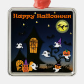 ハッピーハローウィン幽霊のよく出るハウス メタルオーナメント (正面)