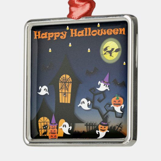 ハッピーハローウィン幽霊のよく出るハウス メタルオーナメント (左)