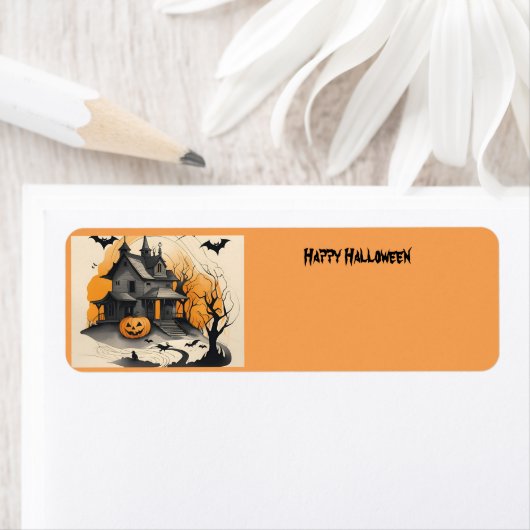 ハッピーハローウィン幽霊のよく出るハウス ラベル (インサイチュ)