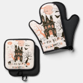 ハッピーハローウィン幽霊のよく出るハウス 鍋つかみ&鍋敷きセット (正面/裏面)