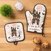 ハッピーハローウィン幽霊のよく出るハウス 鍋つかみ&鍋敷きセット (トップダウン)