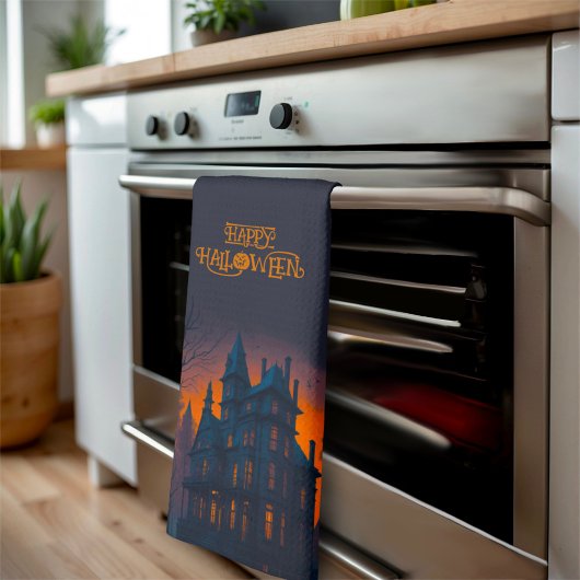 ハッピーハローウィン幽霊のよく出るマンションハウスハロウィーン キッチンタオル
