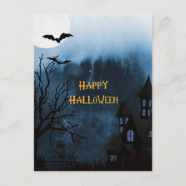 ハッピーハローウィン幽霊のよく出る城とこうもりはがき ポストカード