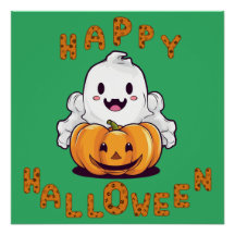 ハッピーハローウィン幽霊カボチャに座っている