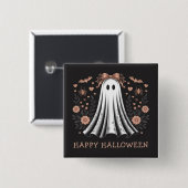 ハッピーハローウィン幽霊ガールボタン 缶バッジ (正面&裏面)