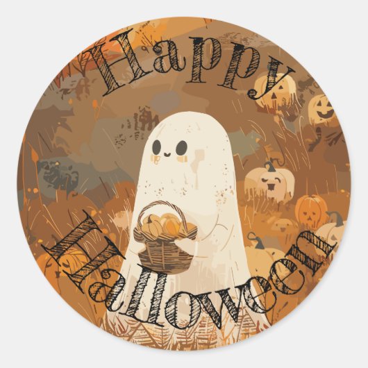 ハッピーハローウィン幽霊シール ラウンドシール (正面)