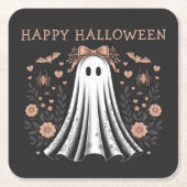 ハッピーハローウィン幽霊スクエア紙コースター スクエアペーパーコースター (正面)