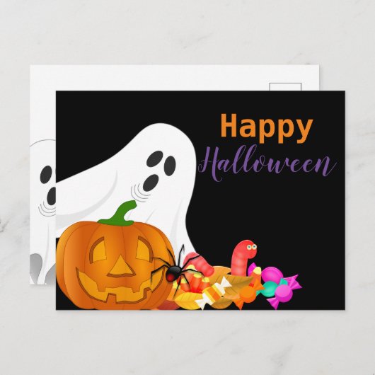 ハッピーハローウィン幽霊ハロウィーンのカボチャのちょうちんキッズ シーズンポストカード (正面/裏面)