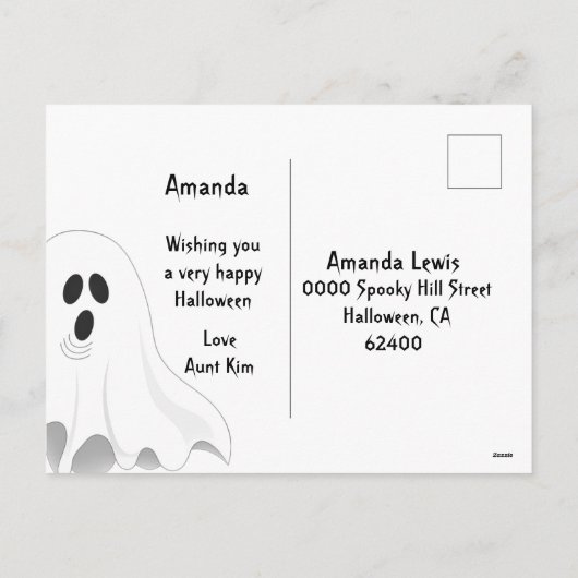 ハッピーハローウィン幽霊ハロウィーンのカボチャのちょうちんキッズ シーズンポストカード (裏面)