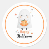 ハッピーハローウィン幽霊フェイスステッカー ラウンドシール (正面)
