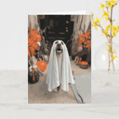 ハッピーハローウィン幽霊ロットワイラー犬 カード (黄色い花)