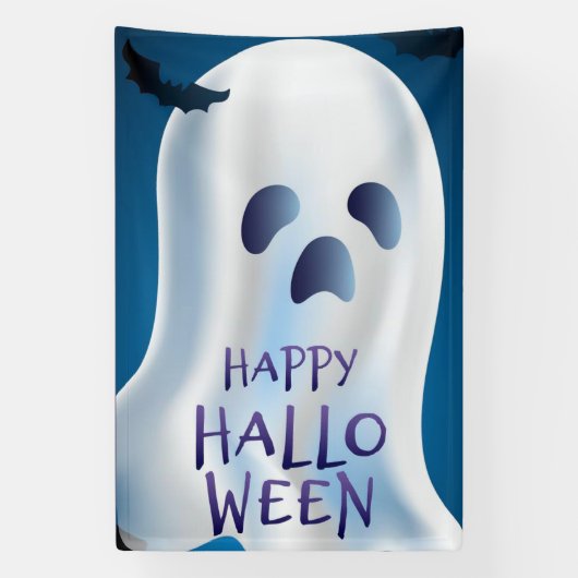 ハッピーハローウィン幽霊及びこうもり 横断幕 (縦)