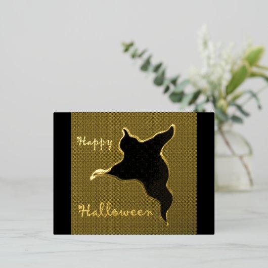 ハッピーハローウィン幽霊漫画ゴールドフォイルハガキ 箔シーズンポストカード (立ち正面)