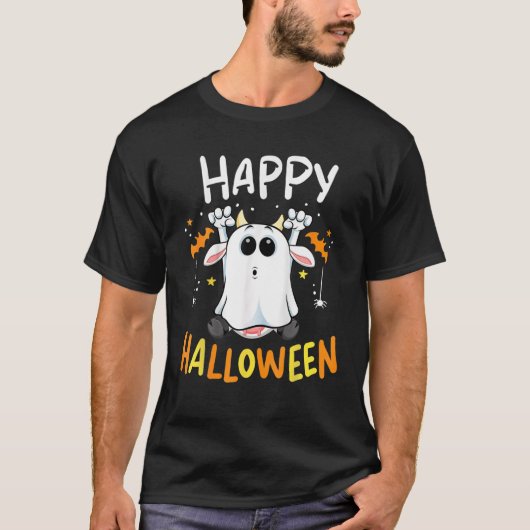 ハッピーハローウィン幽霊牛幽霊牛ハロウィーンファーム Tシャツ (正面)