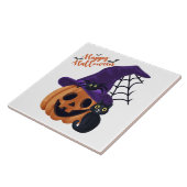 ハッピーハローウィン彫りのカボチャと黒猫 タイル (側面)