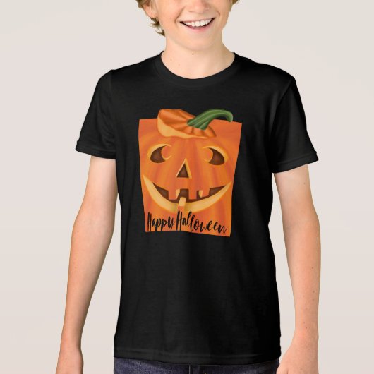 ハッピーハローウィン彫スタイリッシュ刻ハロウィーンパンプキン トライブレンドTシャツ (正面)