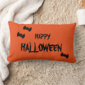 ハッピーハローウィン怖いこうもりオレンジスロー ランバークッション (ブランケット)