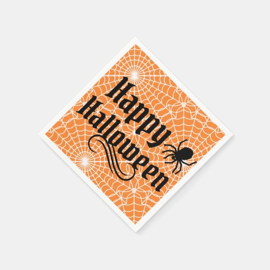 ハッピーハローウィン怖いオレンジブラックスパイダー スタンダードカクテルナプキン (角)