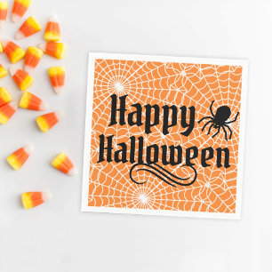 ハッピーハローウィン怖いオレンジブラックスパイダー スタンダードカクテルナプキン