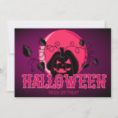 ハッピーハローウィン怖いカボチャと紫色のピンクムーン カード (正面)