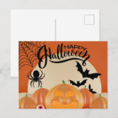 ハッピーハローウィン怖いカボチャ、こうもりとクモ ポストカード (正面/裏面)