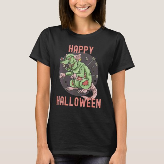ハッピーハローウィン怖いホラーゾンビネズミの衣装 Tシャツ (正面)