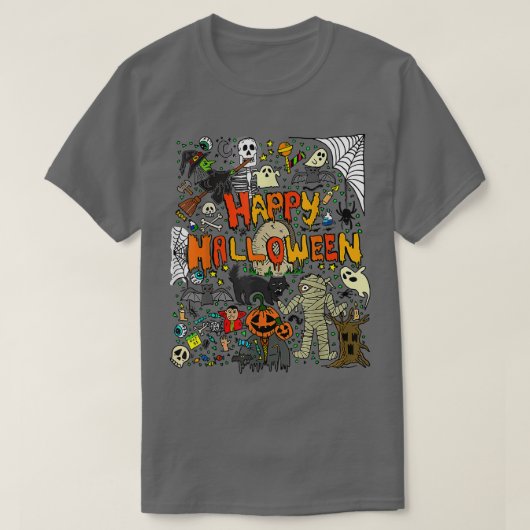 ハッピーハローウィン怖いレトロボーイズガールズキッズ Tシャツ (デザイン正面)