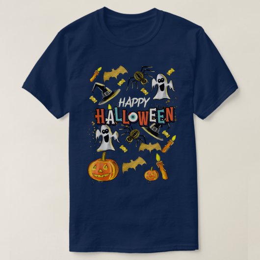 ハッピーハローウィン怖い不気味レトロスタイルボーイズガール Tシャツ (デザイン正面)