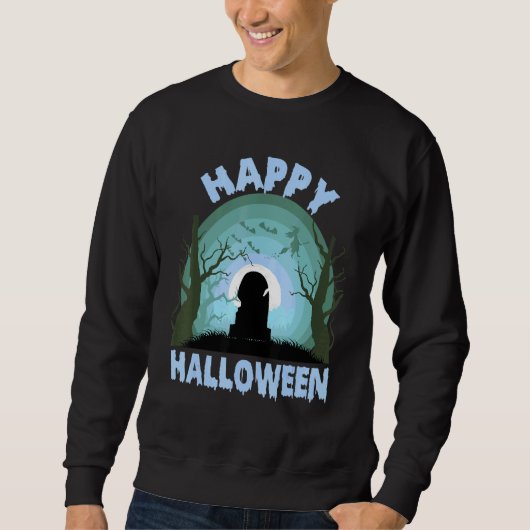 ハッピーハローウィン怖い墓石の魔女 スウェットシャツ (正面)