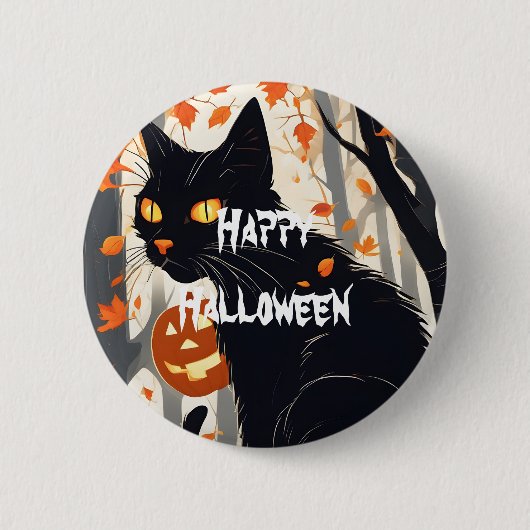 ハッピーハローウィン怖い猫 缶バッジ (正面)