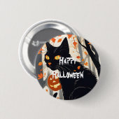 ハッピーハローウィン怖い猫 缶バッジ (正面&裏面)