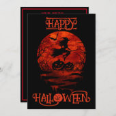 ハッピーハローウィン怖い魔女の箒 招待状 (正面/裏面)