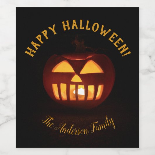 ハッピーハローウィン怖不気味いオレンジカボチャ ワインラベル (シングルラベル)