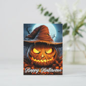ハッピーハローウィン恐ろしい照明不機嫌パンプキン ポストカード (スタンド正面)
