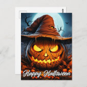 ハッピーハローウィン恐ろしい照明不機嫌パンプキン ポストカード (正面/裏面)