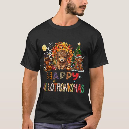 ハッピーハローウィン感謝祭クリスマスハイランド Tシャツ (正面)