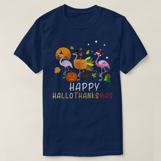 ハッピーハローウィン感謝祭クリスマスフラミンゴPu Tシャツ (デザイン正面)
